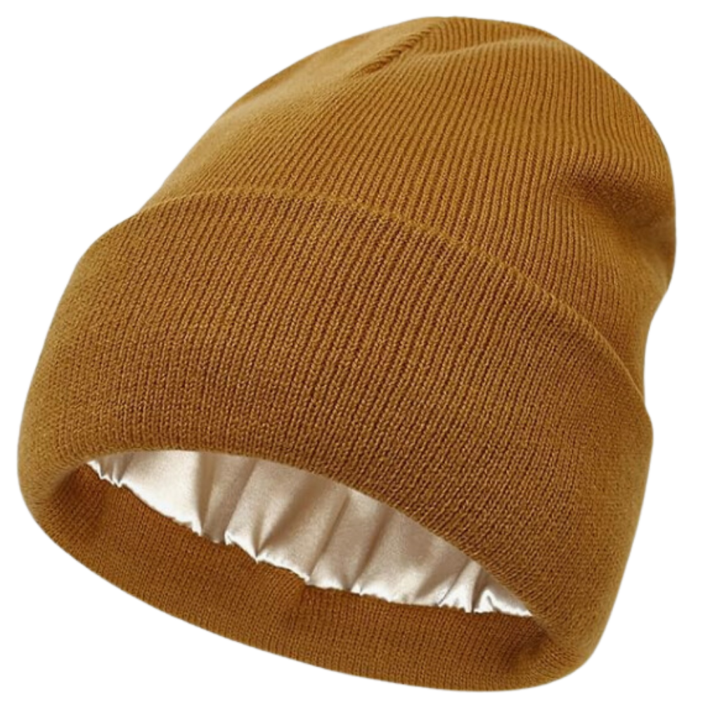 Warm Knit Satin Lined Beanie -Caramel - Ozerty